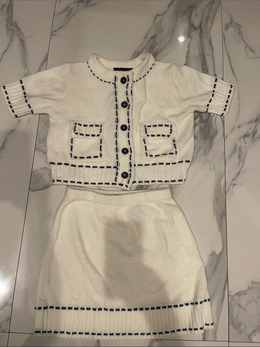 ZARA Knit Two-Piece Set with Navy Stitching